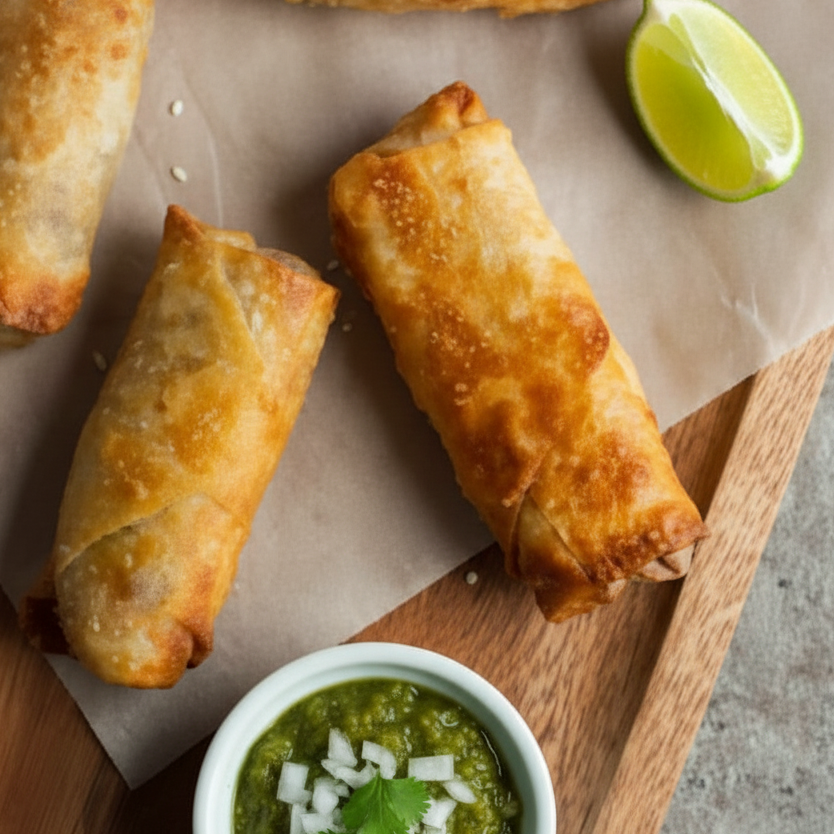 Crispy Vegan Birria Egg Rolls with Jackfruit